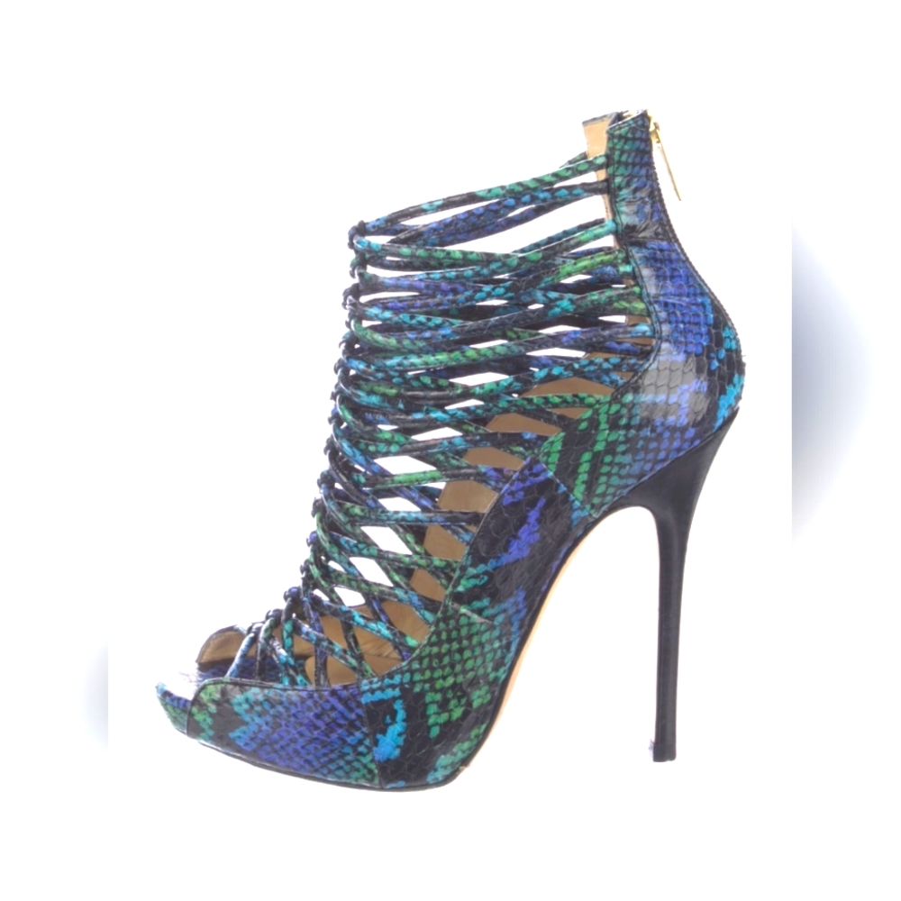 Jimmy Choo Blue Leather Cage Pumps 36